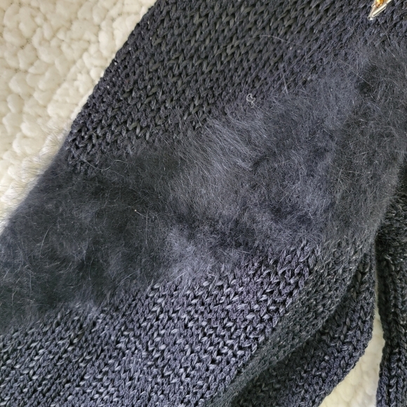 Side Effects Vintage Heavily Sequined Angora Fur Accented Black Sweater Size L - Picture 9 of 14